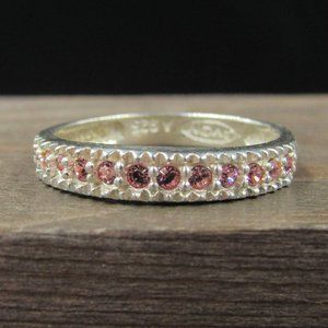 Size 6.25 Sterling Silver Avon Pink Crystal Band Ring Vintage